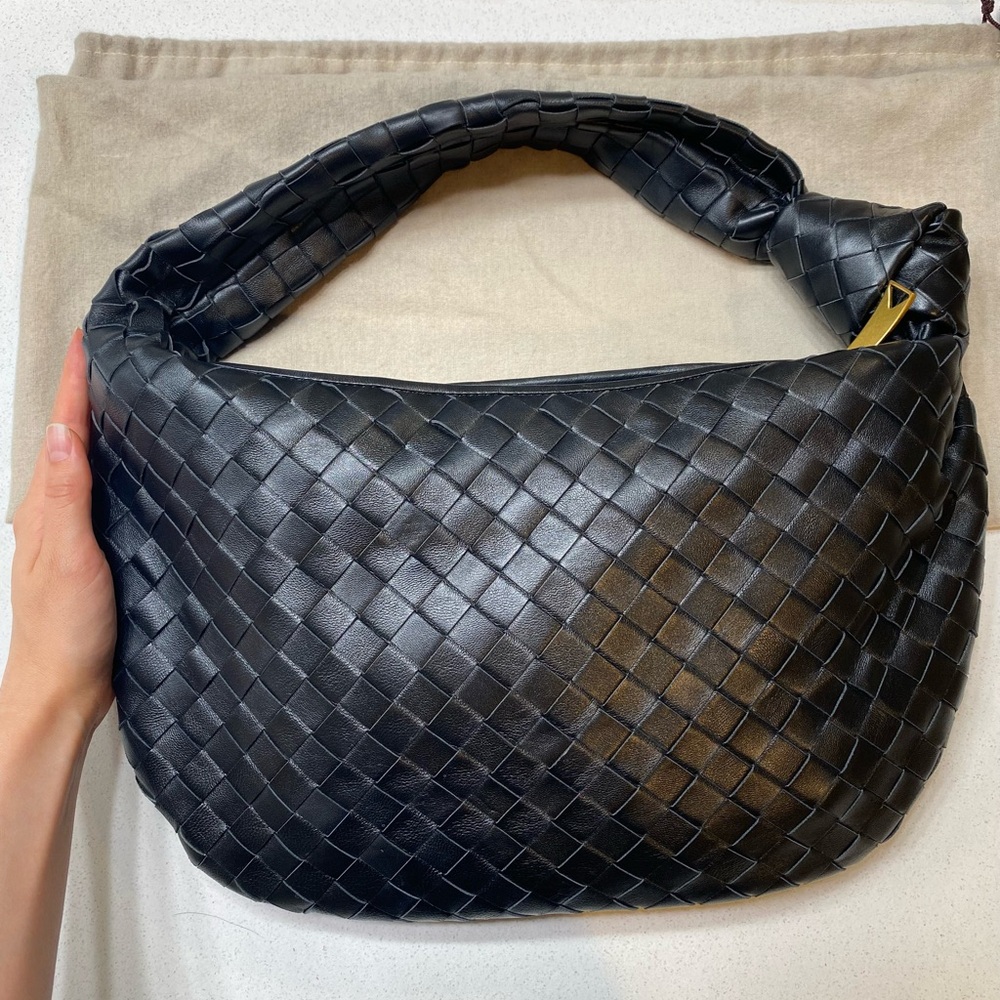 Black Woven Leather Shoulder Bag - Like New, Designer Style